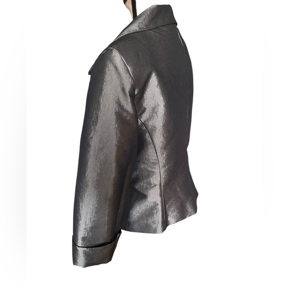 Nicolette Metallic Silver Evening Jacket Rhinestone Belt Formal Blazer 10 Medium - Picture 3 of 16